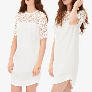 Sandro Paris Ecru White Peace and Love Floral Crochet Lace Yoke Mini Shift Dress